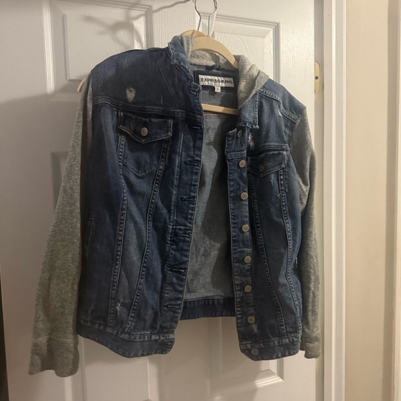 Express Jackets & Blazers - Express Jeans Denim Jacket with Gray Hood